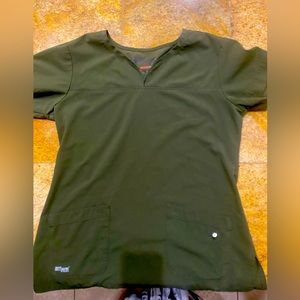 Grey’s Anatomy by Barco Yoke Neck L scrub Top in Army Green